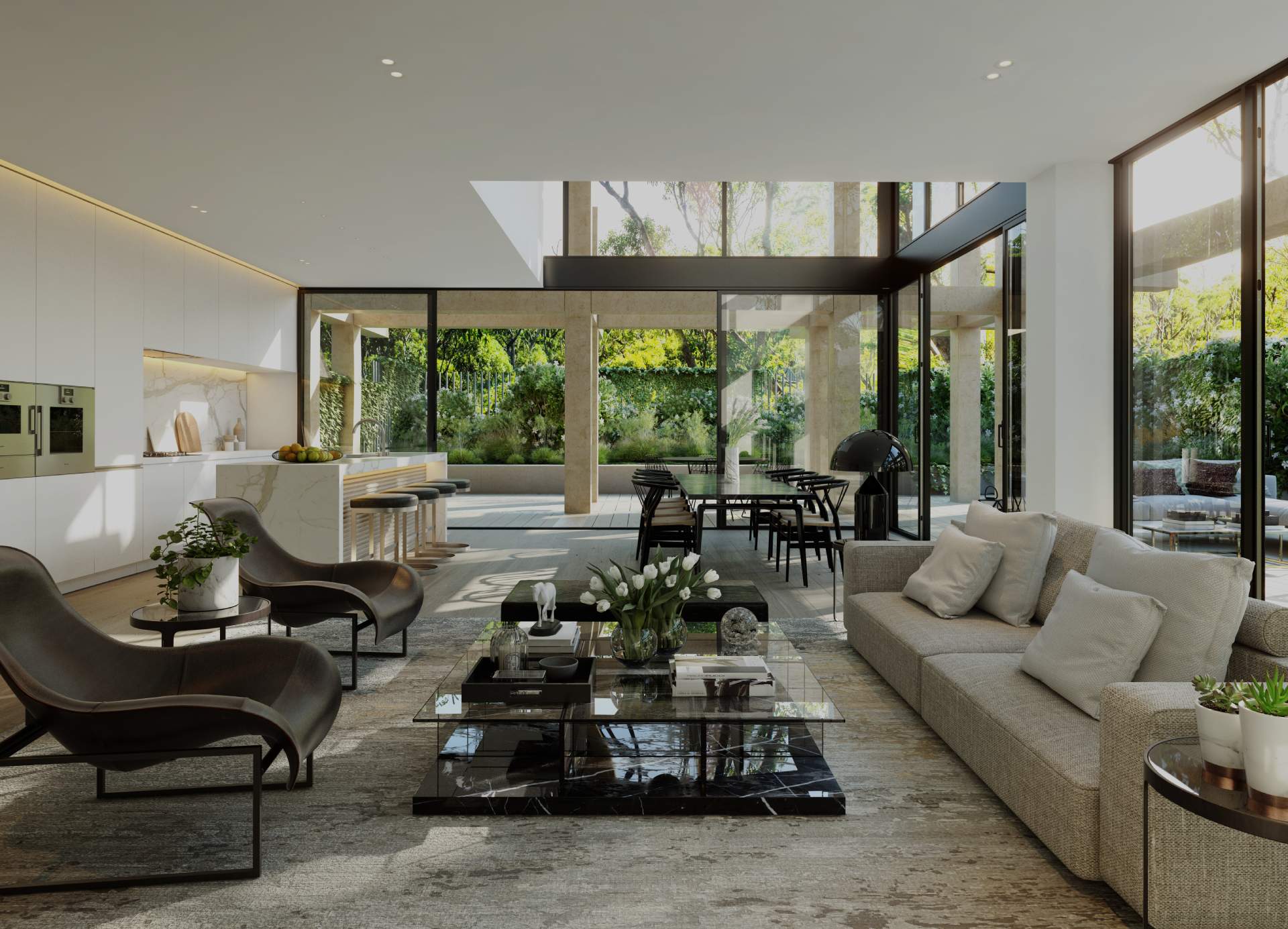 Contemporary living space opening onto a garden